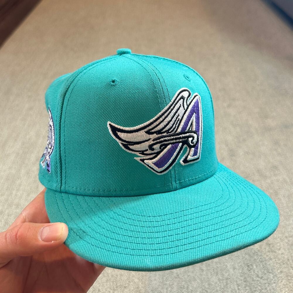 Light Blue New Era 59Fifty Los Angeles Angels Fitted Hat Vintage Logo